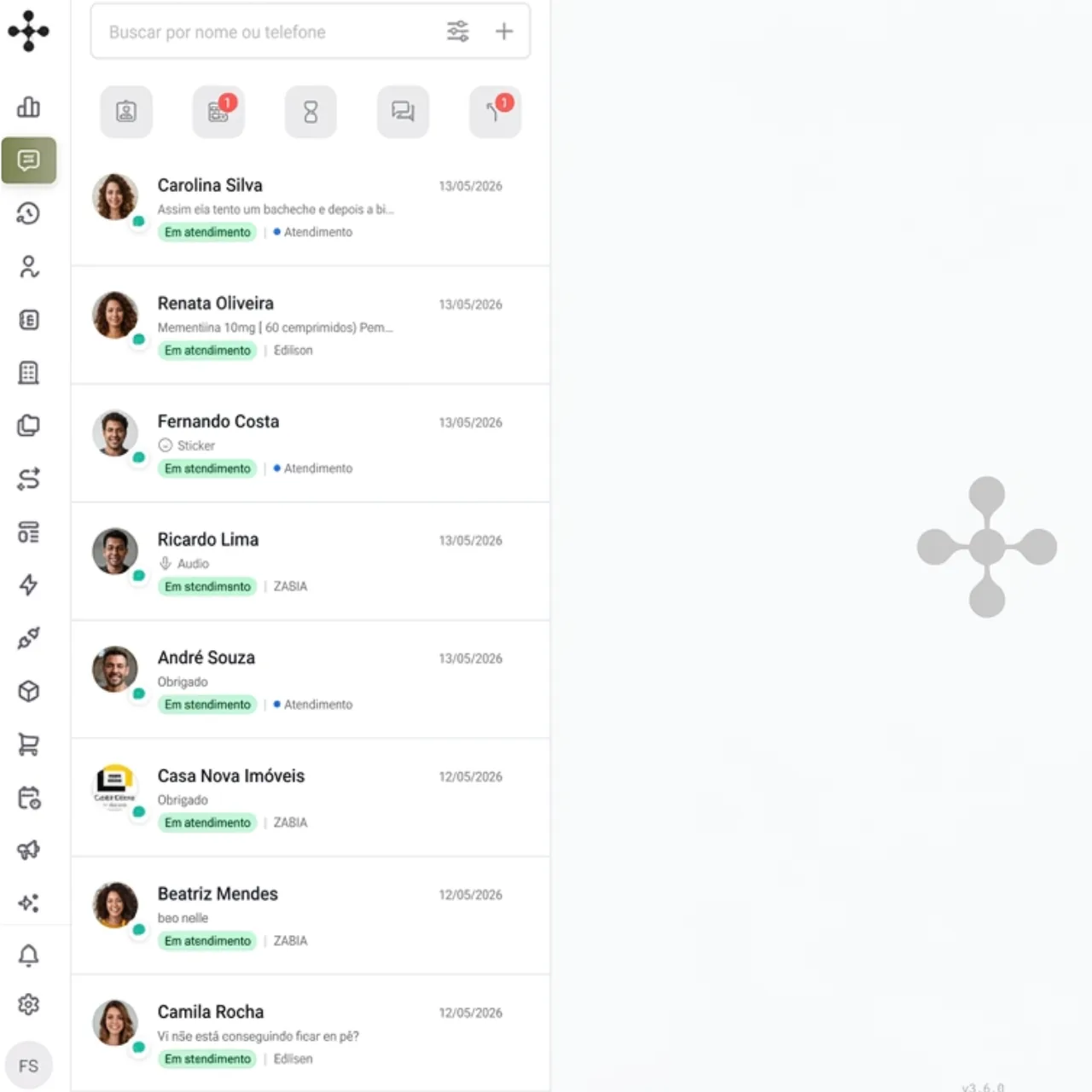 Painel de atendimentos centralizados da Olivia
